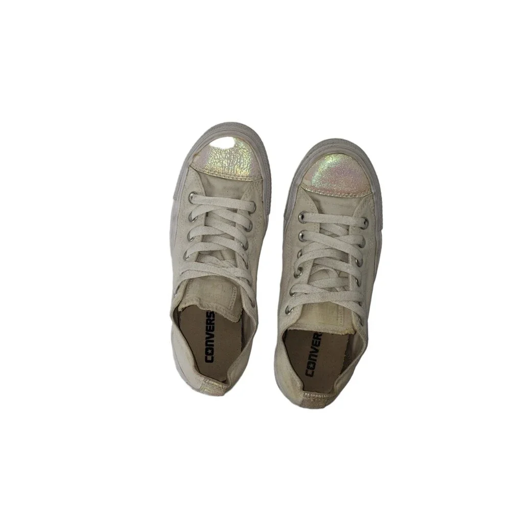 CONVERSE ALL STAR Low Profile White Sneakers Iridescent Detail Women's Size 7 - Picture 10 of 12